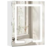 HOMCOM Specchio Bagno Contenitore con Luci LED, 50x15x60 cm Mobile Bagno con Specchio, Antiappannamento, Ripiani Regolabili, 3 Temperature di Colori Dimmabile, Mobilettto da Parete in Vetro, Bianco