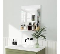 HOMCOM Specchio Bagno da Parete in Stile Moderno, Specchio Bagno con Mensola a Muro in Vetro e MDF per Soggiorno e Camera da Letto, 50x12x60 cm, Bianco