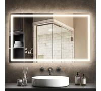 HOMCOM Specchio Bagno Illuminato con Luci LED, 3 Temperature di Colori e Strato Antiurto, 100x60 cm Specchio da Parete Rettangolo Reversibile con Antiappannamento e Funzione Memoria, IP44, Trasparente
