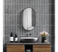 HOMCOM Specchio Bagno Ovale 40x70cm in Vetro Temperato Moderno Nero | Specchio da Parete, Cornice in Lega di Alluminio, Montaggio Verticale/Orizzontale, per Camera da Letto, Ingresso