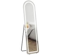 HOMCOM Specchio completo ad arco, Specchio Full Length LED, 150x40 cm, 3 colori di luce regolabili, con interruttore tattile, funzione memoria, montato a parete, su piedistallo o inclinato, argento
