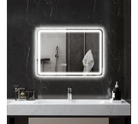 HOMCOM Specchio da bagno Bluetooth con illuminazione a LED 50 x 70 cm, specchio luminoso da parete, orologio, antiappannamento, 3 colori luce, dimmerabile, memoria, interruttore tattile, vetro