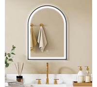 HOMCOM Specchio da bagno con illuminazione 50x70 cm, specchio LED da parete ad arco, anti-appannamento, 3 colori luce, dimmerabile, memoria, retroilluminato e frontale, vetro temperato, interruttore