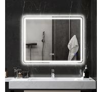 HOMCOM Specchio da bagno con illuminazione, 70 x 90 cm, specchio da parete a LED, con funzione musicale Bluetooth, orologio, interruttore touch, funzione memoria, senza appannamento, con 3 colori di