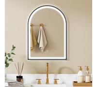 HOMCOM Specchio da bagno con luce 50x70 cm Antiappannamento IP44 Nero | Specchio LED a muro, 3 colori luce, dimmerabile, memoria, retroilluminato e frontale, vetro temperato, touch