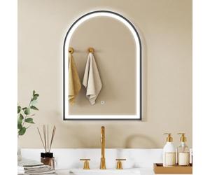 HOMCOM Specchio da bagno con luce 50x70 cm Antiappannamento IP44 Nero | Specchio LED a muro, 3 colori luce, dimmerabile, memoria, retroilluminato e frontale, vetro temperato, touch