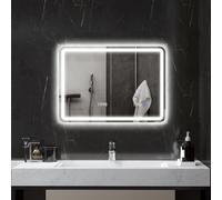 HOMCOM Specchio da bagno con luce LED Bluetooth 50x70cm Argento | Specchio a parete con luce, orologio, antiappannamento, 3 colori, dimmerabile, memoria, touch, vetro temperato, IP44