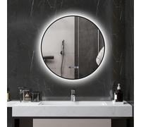 HOMCOM Specchio da Bagno con Luce LED Regolabile Anti Nebbia 70 cm Nero | Specchio Rotondo, Specchio da Parete, Smart Touch, Display Ora e Temperatura, Funzione Memoria, IP44