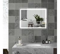 HOMCOM Specchio da bagno LED con interruttore tattile 80x60 cm Argento | Specchio rettangolare, specchio da parete, funzione memoria, specchio luminoso, senza cornice, 3 colori luce