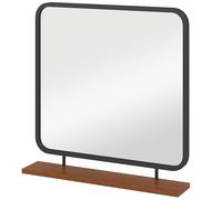 HOMCOM Specchio da Parete 55 x 55,5 cm con Mensola in Legno, Specchio Rettangolare Decorativo per Camera da Letto, Bagno, Nero