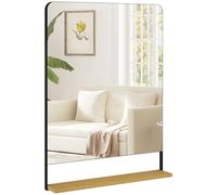 HOMCOM Specchio da parete 80 x 60 cm con mensola in legno, moderno specchio rettangolare sospeso con cornice in metallo per ingresso, soggiorno, bagno, camera da letto, nero