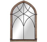 HOMCOM Specchio da Parete ad Arco con Dettagli Moderni e Ganci, Specchio a Muro in MDF e Vetro, 60x93 cm, Marrone e Nero