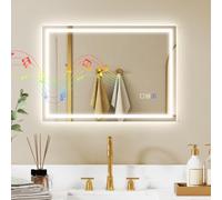 HOMCOM Specchio da Parete con Luce LED e Speaker Bluetooth 70x50 cm, 3 Colori, Specchio Bagno con Luminosità Regolabile, Funzione Memoria, Antiappannamento, Interruttori Touch, Orizzontale/Verticale