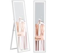 HOMCOM Specchio da Parete e da Terra con Luci LED Regolabili Bianco