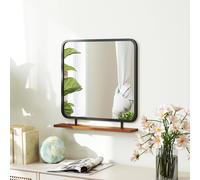 HOMCOM Specchio da Parete 55 x 55,5 cm con Mensola in Legno, Specchio Rettangolare Decorativo per Camera da Letto, Bagno, Nero