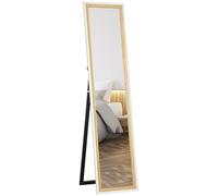 HOMCOM Specchio da pavimento completo, lunghezza 157 x 37 cm, specchio su piedistallo rettangolare con telaio in effetto legno, montaggio a pavimento, sospeso o appoggiato contro la parete, per