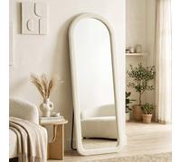 HOMCOM Specchio da Terra ad Arco Cornice in Flanella 160x60 cm Crema | Specchio da Parete e Autoportante a Figura Intera, Vetro Temperato, con Supporto, Moderno, per Camera da Letto Soggiorno