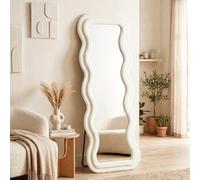 HOMCOM Specchio da Terra a Cornice Ondulata in Velluto 160x60 cm Crema