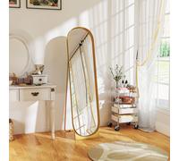 HOMCOM Specchio da Terra a Figura Intera 40x150 cm, Specchio Moderno Verticale con Telaio in Metallo e Pellicola Antisfondamento Autoportante o da Appoggiare al Muro, per Camera e Ingresso, Oro Esplor