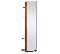 HOMCOM Specchio da Terra con Appendiabiti, Mensole e Ruote, Sistema Antiribaltamento, MDF e Legno, 40x44.5x170cm, Color Ciliegia