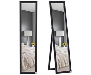 HOMCOM Specchio da Terra con Supporto Richiudibile, 37x154 cm Specchio Verticale con Cornice, Fori Per Montaggio a Parete e Pellicola Anti Esplosione, per Camera da Letto, Soggiorno, Ingresso, Nero