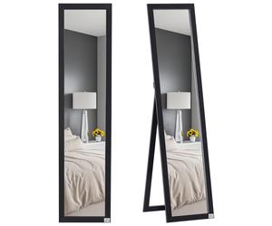 HOMCOM Specchio da Terra e Parete con Supporto Richiudibile in MDF Nero per Arredo Casa e Ufficio Design Elegante e Moderno Aosom
