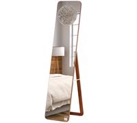 HOMCOM Specchio da Terra e da Parete con Struttura in Legno, Supporto Pieghevole con Cerniera, 37x43x156cm, Noce Chiaro