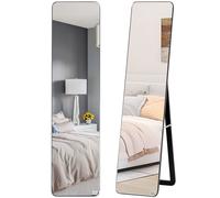 HOMCOM Specchio da Terra e da Parete con Struttura in Legno, Supporto Pieghevole con Cerniera, 37x43x156cm, Nero