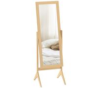Homcom Specchio da terra reclinabile a figura intera 47X46X148 cm, Specchio indipendente a figura intera con supporto e cornice rettangolare, per camera da letto, soggiorno, rovere
