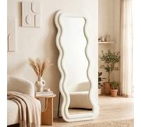 HOMCOM Specchio Figura Intera a Cornice Ondulata in Velluto, 160x60 cm, Crema