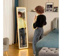 HOMCOM Specchio intero 40 x 160 cm con luci a LED, 3 colori chiari, specchio da parete con controllo touch, specchio da pavimento per camera da letto, soggiorno, rovere