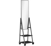 HOMCOM Specchio Moderno con 2 Ripiani Contenitori in Acciaio e Truciolato Nero