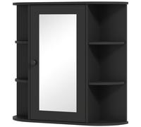 HOMCOM Specchio per Bagno a 6 Ripiani Aperti e 2 Chiusi in MDF e Vetro Nero