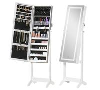 Homcom Specchio per gioielli da terra con luci a LED e lucchetto 46X36,5X151,5 cm Bianco