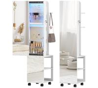 HOMCOM Specchio Porta Gioielli con Luci LED Armadio per Gioielli a Giro di 360° Serratura e Chiavi Superficie Bianca e Rivestimento Beige Aosom Italy