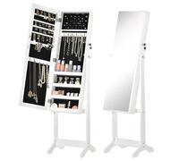 HOMCOM Specchio Portagioie, Armadietto Portagioie con Angolo Regolabile, Organizer per Anelli, Collane, Orecchini, Chiusura con Chiave, per Camera da Letto, Soggiorno, 46x36.5x151.5cm, Bianco