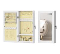 HOMCOM Specchio Portagioie con Design a Muro, Armadietto Portagioie con Chiusura con Chiave, Specchio a Figura Intera in MDF per Camera da Letto e Soggiorno, 36.5x9.5x67 cm, Bianco