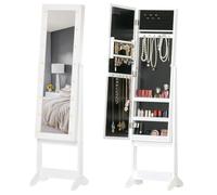HOMCOM Specchio Portagioie con Luce LED, 36x30x136 cm, Bianco | Armadietto Portagioie con Specchio, per Camera Soggiorno
