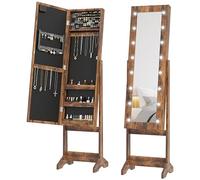 HOMCOM Specchio Portagioie con Luce LED, 36x30x136 cm, Marrone Rustico