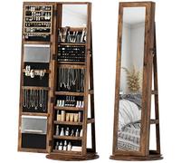 HOMCOM Specchio Portagioie Girevole a 360° 55x55x161 cm Marrone Rustico