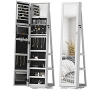 HOMCOM Specchio Portagioie Girevole a 360°, Armadietto Portagioie con 3 Ripiani Posteriori, Specchio a Figura Intera con Chiusura con Chiave per Camera e Soggiorno, 38x38x160 cm, Bianco