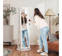HOMCOM Specchio Portagioie Girevole a 360°, Armadietto Portagioie con Serratura con Chiave, Specchio a Figura Intera con 3 Ripiani sul Retro e 2 Cassetti, 55x55x161 cm, Bianco Rendi le tue mattinate c