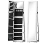 HOMCOM Specchio Portagioie, Specchio da Terra Girevole, Specchio Moderno per Camera da Letto in Legno Bianco con 2 Chiavi Aosom