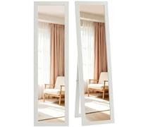 HOMCOM Specchio rettangolare su base da parete o da appoggio con cornice in legno, per soggiorno, camera da letto, 37 x 157 cm, bianco