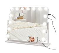 HOMCOM Specchio per Trucco con 15 Luci LED in Vetro e Metallo Bianco