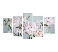 HOMCOM Stampa su Tela con Peonie, 5 Pezzi per Casa e Ufficio, Tela in Legno di Pino e Vernice ad Acqua, 200x100cm, Multicolore