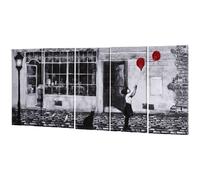 HOMCOM Stampa su Tela con Bambina, 80x40cm, 5 Pezzi per Casa e Ufficio, Tela in Legno di Pino e Vernice ad Acqua, Nero Bianco Rosso