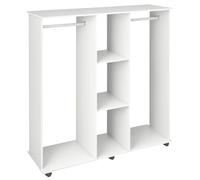 HOMCOM Stand Appendiabiti con 6 Ruote, Appendiabiti da Terra con 5 Ripiani e 2 Aste per Vestiti, Guardaroba Porta Abiti in Legno e Alluminio, per Camera da Letto Soggiorno Corridoio Ingresso, Bianco