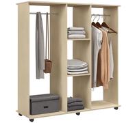 HOMCOM Stand Appendiabiti con 6 Ruote, Appendiabiti da Terra con 5 Ripiani e 2 Aste per Vestiti, Guardaroba Porta Abiti in Legno Alluminio, per Camera da Letto Soggiorno Corridoio Ingresso, Naturale