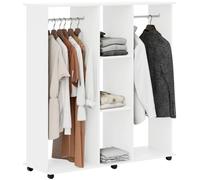 HOMCOM Stand Appendiabiti con 6 Ruote, da Terra, 5 Ripiani, Bianco | 2 Aste per Vestiti, Guardaroba Porta Abiti, Legno e Alluminio, Camera da Letto, Soggiorno, Corridoio, Ingresso